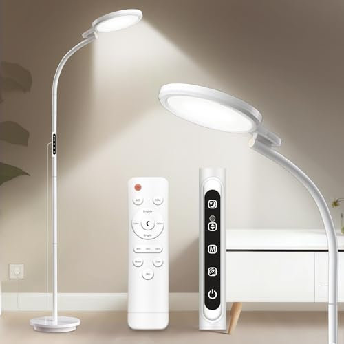 Hottoerak Tageslichtlampe Stehlampe, UV-freie 10000 Lux LED Lichttherapielampe mit Fernbedienung, 5 Lichtfarben & 5 Helligkeitsstufen & Timer, Sonnenlicht Lampe für Büro/Haus/Lesen