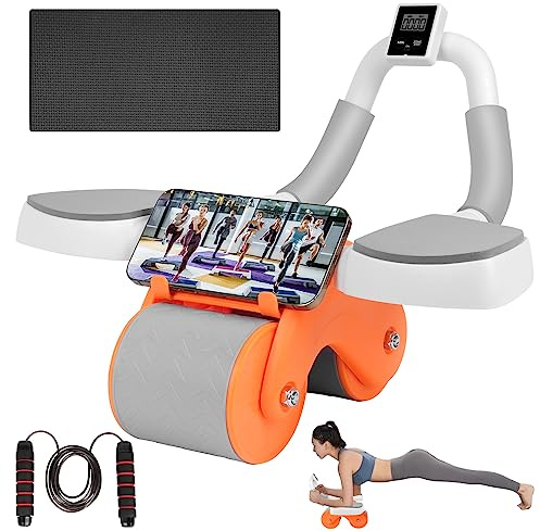 Flintronic Ab Roller Wheel, Rodillo Abdominales con Temporizador Y Alfombrilla De Rodillas,con Soporte para el Codo Abdominales, para Casa Herramientas Gimnasio Multifunción(Naranja)