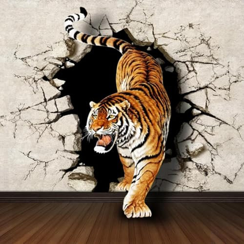 MIXUEXUNLU 3D Lifelike Tiger Breaking Wall Photo Mural Wallpaper Living Room Dining Room Modern Home Decoration Mural
