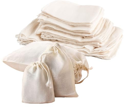 40 Pcs Muslin Bags Reusable Tea Bags,Empty Tea Bags for Loose Tea,Small Drawstring Bag Three Sizes Small Mesh Bags Tea Filters for Loose Tea Spice Bags for Cooking,Cotton Bags for Tea Coffee Spice