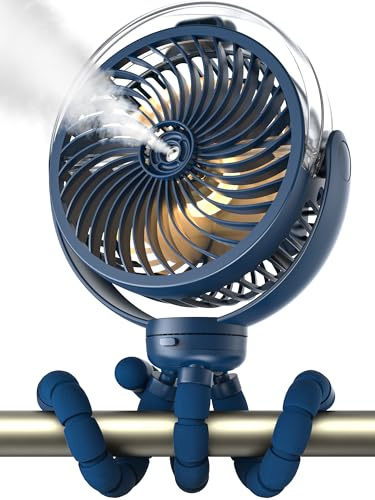 Ventilador para cochecito de bebé, 6000 mAh, funciona con pilas, ventilador portátil con luz y giro de 360°, ventiladores de refrigeración personales con trípode flexible para bebé, oficina, viajes