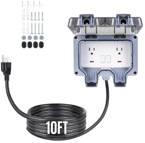 PJERJZN Outdoor Power Outlet 15A 110V with 10/20/33ft Extension Cord IP66 Waterproof, IK08 & UL1363-2018 Certified Outdoor Outlet Extender for Garden Garage Patio (10FT)
