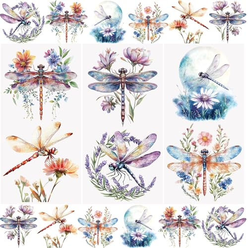 WANDIC 3 Sheets Spring Rub on Transfer Stickers Dragonfly Decals Flowers Stickers Waterproof Decals Furniture Stickers Home Decoration Decals for DIY,15 * 30cm,Day Deals 2025
