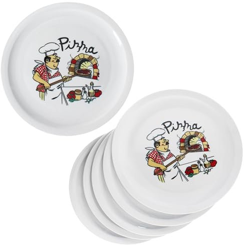 MamboCat Set di 6 piatti per pizza Mario XXL, Ø 33,5 cm, per 6 persone, grandi piatti per pizza in porcellana con motivo pasticceria, per pizze o per preparare, grandi piatti da portata