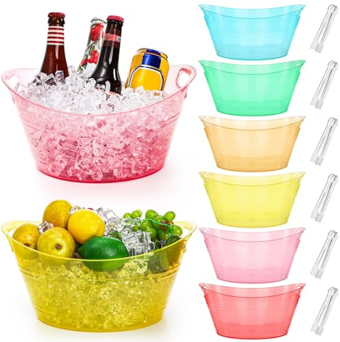 ZAVOOS 6 Pack 4.5 Liter Plastic Ice Bucket with Tongs and Handles