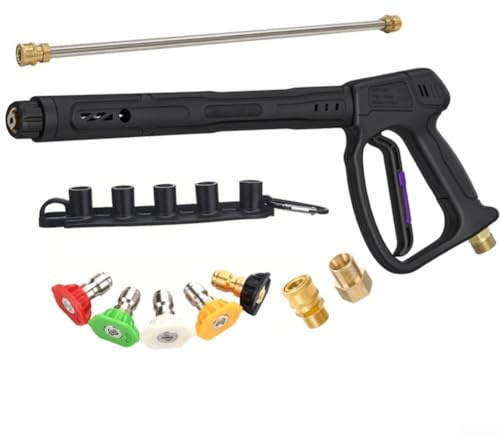 Nettoyeur haute pression 400 bar avec joint pivotant à 360°, 5 buses et baguette réglable, pistolet de nettoyage en acier inoxydable pour nettoyeur haute pression avec double tige d'extension