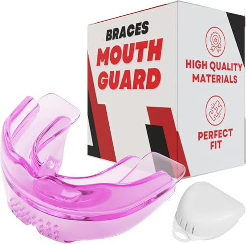 Protector bucal deportivo de silicona premium para adolescentes y jóvenes, con ortodoncia rosa. Protección dental superior e inferior para fútbol, ​​lacrosse, hockey y béisbol. Ideal para jóvenes.