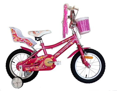 DEPORBIKES®️ Bicicleta niña 2-7 años | Bicicleta Infantil 12, 14, 16 Pulgadas + Ruedines + Cesta | Bicicleta niña 4 años con Diseño Seguro, cómodo y Atractivo. (14 Pulgadas)