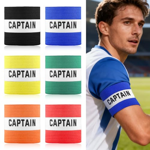 Gainsten 6pcs Captains Armband Adjustable Elastic Football Soccer Captain Unisex Armbands for Football Hockey Rugby Netball Sports Training and Matches for Youth and Adults Junior Boys