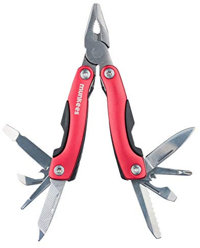 munkees® Multitool Werkzeug [9 in 1] - Vielseitiges Multifunktionsmesser & Multiwerkzeug - Robustes Taschenmesser Multitool für Alltag & Outdoor (Rot)