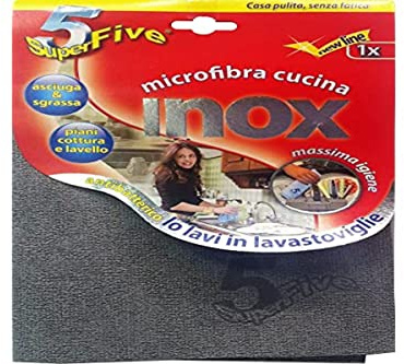 SUPERFIVE, Panno Inox, Panno in Microfibra Coagulata per Superfici in Acciaio Inox, Sgrassante e Lavabile in Lavastoviglie