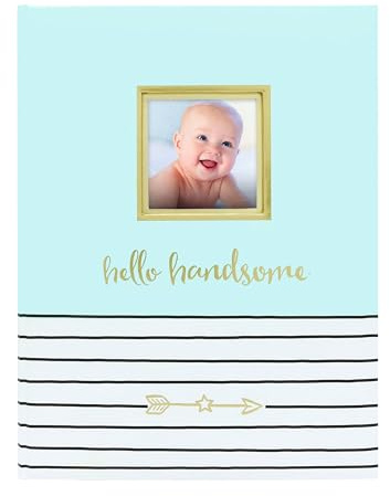 Pearhead Hello Handsome, First 5 Years Baby Memory Book with Photo Insert, Perfect Baby Keepsake, Blue 3x3 Inch (Pack of 1)