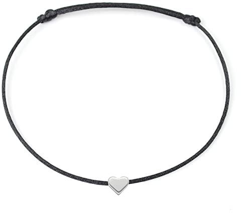 Selfmade Jewelry - Fusskettchen für Damen, Fußkette Damen Herz Silber, Schwarz, Größenverstellbar, Handgefertigt in Deutschland, Fussbändchen Damen
