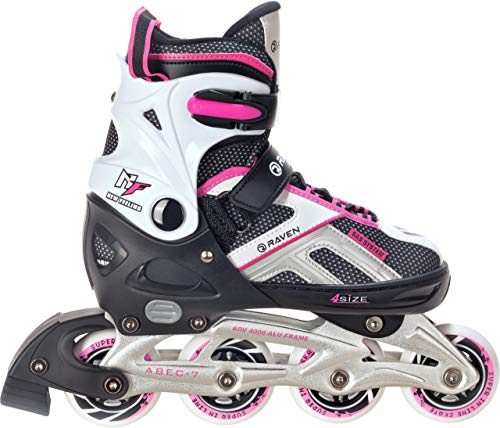 RAVEN - Inline-skridskor för barn och vuxna - Rullskridskor, valfritt 2-i-1 med skridskor - Justerbara skridskor för barn och vuxna - Pulse Black/Pink utan Medar, 37-40 (23,5-26 cm)