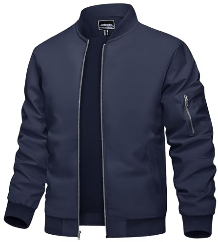 TACVASEN Uomo Giacca Bomber Leggera Jacket Sportiva con Collo da Baseball, Navy