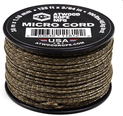 Atwood Rope MFG Tactical Nylon/Polyester Micro Utility Cord 1.18mm X 125ft Reusable Spool | Fishing Gear, Jewlery Making, Camping Accessories (M Camouflage)