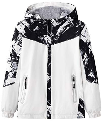 L PATTERN Übergangsjacke Jungen Softshell Jacke Mädchen Mit Reflektierende Reißverschluss Regenjacke Gefüttert Kinder Bekleidung, Weiß, 160