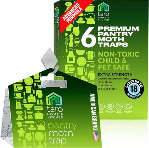 Taro Pantry Moth Traps with Pheromones - 6-Pack with Bonus Hangers - Moth Killer for Kitchen, Pantry, Closet - Sticky Moth Traps for House Indoor - Get Rid of Moths