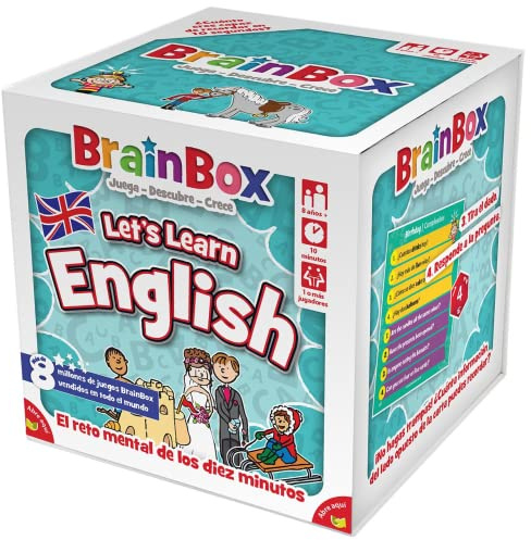 Asmodee BrainBox Lets Learn English, Juego de Cartas de Memoria y Observación para Familias y Niños, A Partir de 8 Años, A Partir de 1 Jugador, 10 Minutos por Partida, Español
