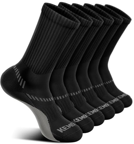BULLIANT Compression Socks for Men 6Pairs, Athletic Crew Socks Cushioned For Men Sports Running-Arch Support(6Pairs,Shoes Size:Men 11-13)