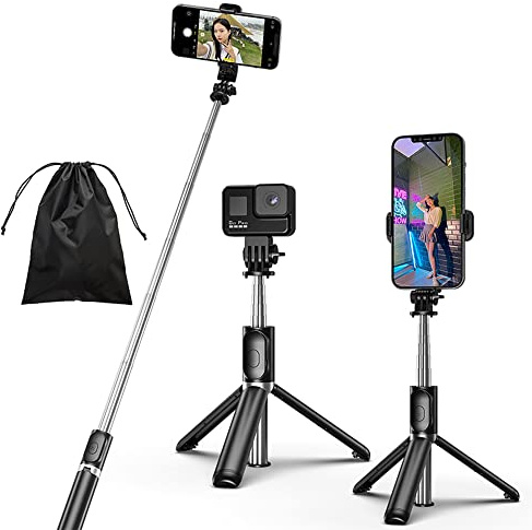 Selfie Stick,4 in 1 Extendable Phone Tripod Stand with Detachable Wireless Remote,Portable Smartphone Holder Compatible with iPhone Samsung Android GoPro(Black)