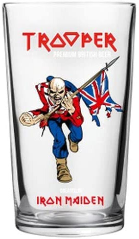 Vaso de cerveza Iron Maiden Trooper | Vaso de pinta a borde de 20 onzas | Vaso de cerveza nucleada | Producto oficial | Perfecto para tu bar en casa o Mancave | 1 vaso