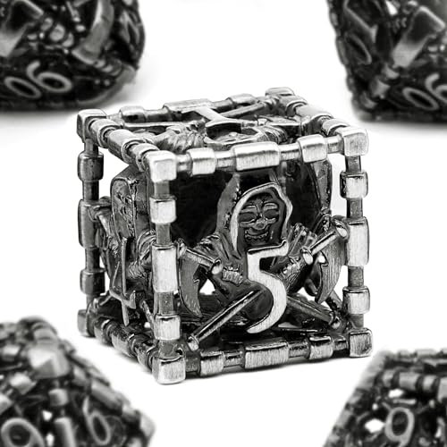 DND WürfelSet Rollenspiel, Polyedrische Dice Set D and D Würfel Set Metall für Brettspiel Dungeons and Dragons Verwendet Wird (S-Retro Silver)