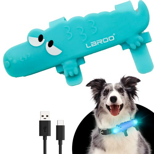 LaRoo LED Leuchtband für Hunde, USB Wiederaufladbar Leuchtanhänger Einfach an Halsband Leine und Geschirr zu Befestigen,3 Leuchtmodi Blinklicht für Hunde