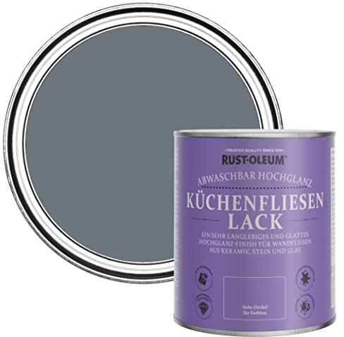 Rust-Oleum Grey Water-Resistant Kitchen Tile Paint in Gloss Finish - Marine Grey 750ml