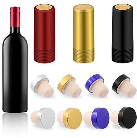 Glarks Set di 54 Tappi in Sughero per Bottiglie di Vino, Capsule Termorestringenti in PVC, 4 Tappi a Forma di T e 3 Termoretraibili per Birra e Produzione