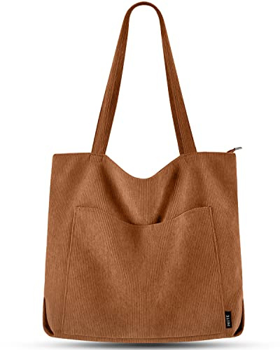 Prite Borsa a mano da donna, borsa shopper grande, borsa a tracolla a corda, borsa in tessuto per college, scuola, lavoro, viaggi, shopping, marrone