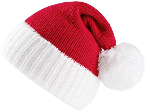 Giggling Getup - Cappello a maglia caldo per bambini con pompon, cappello rosso di Babbo Natale di elfo di Natale per bambini, cappello da festa per ragazze