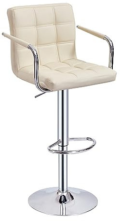 Panana Barhocker 1er Set, Barstuhl höhenverstellbar, mit Kunstleder, 360° Drehstuhl, Küchenstuhl mit Armlehnen, Rückenlehne und Fußstütze (Beige, 1), FD-FBBC81
