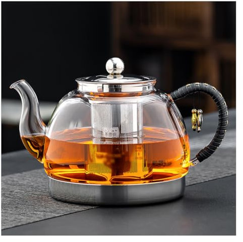 Teiera speciale per fornello a induzione Manico freddo, vetro borosilicato resistente al calore Filtro interno in acciaio inox Bollitore da tè in vetro fiore T