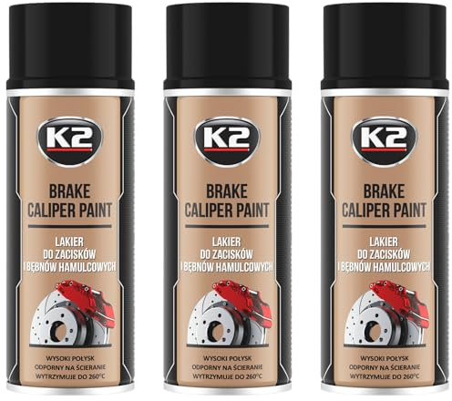 K2 Pintura para Pinzas de Freno Anticalórica Pack de 3 Color Negro Alta Resistencia a Temperaturas hasta +260°C 400 ML