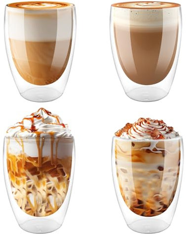 Vexillic Doppelwandige Kaffeegläser, Latte Macchiato Gläser 4er Set 350ml Cappuccino Tassen für Kaffee, Eis, Milch, Saft, Tee