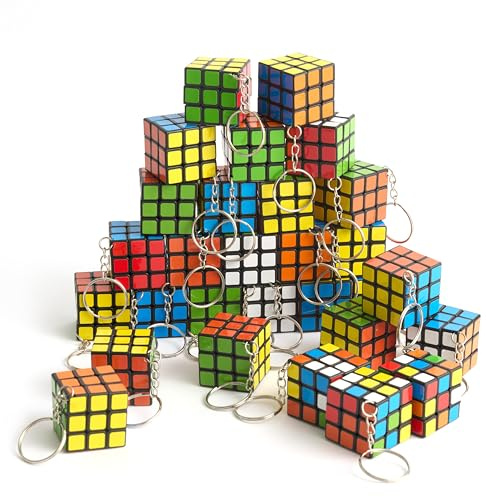THE TWIDDLERS - 30 Mini Llaveros Rompecabezas Speed Cube Juguetes Fidget, 3x3 Relleno de Bolsas de Fiesta para niños, Llavero Rompecabezas Multipack Premios para la Clase - 3cm