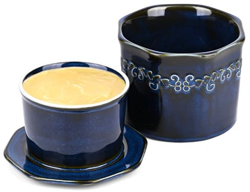 Gaethra Mantequera Francesa, Mantequera de Cerámica, Butter Keeper Vintage con Tapa, Apto para Lavavajillas, Puede Conservarse a Temperatura Ambiente, para Servir Mantequilla Fresca Para Untar, 280g