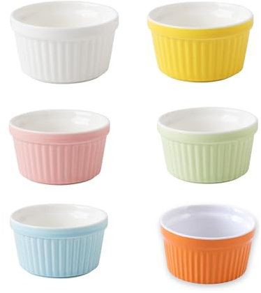 Set of 6 175ML Porcelain Ramekins Souffle Dishes Perfect for Egg Custard Small Cakes Cream Pudding Ice Cream Sauces and Dipping Durable Ramekins for Kitchen Baker