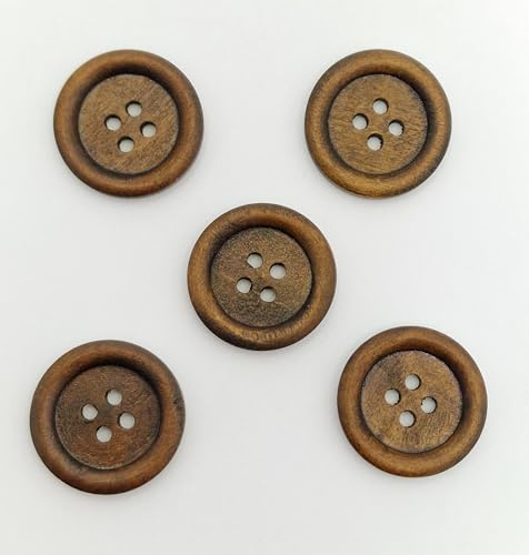 MajorCrafts® 24pcs 25mm Oak Brown 4 Holes Round Wooden Sewing Buttons Needlework Embellishments