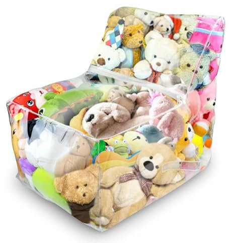 Clear Stuffed Animal Bean Bag Chair Cover for Kids, Kids Toddler Armchair, Comfy Children's Furniture, 60×45×60cm Soft Child Safe Seat, Playroom Sofa, stuffed animal bean bag storage (X-Large)