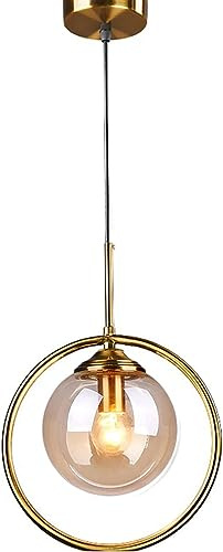 ZTTECH Lámpara Colgante Moderna y Minimalista con Pantalla Esférica de Vidrio y Aro de Latón, Altura Ajustable para Comedor, Dormitorio y Sala de Estar (Ámbar)