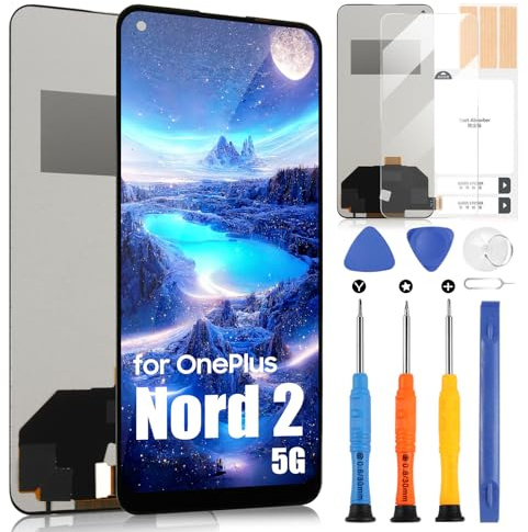 ARSSLY Bildschirm Ersatz für OnePlus Nord 2 5G 2021 LCD Display für OnePlus Nord 2 5G DN2101 DN2103 6,43 Zoll Bildschirmersatz Digitizer Touch Screen Montiert mit Reparaturset, Schwarz