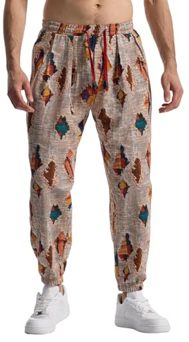 MakingDa Pantaloni da jogging da uomo in cotone con elastico in vita, stampati a paisley, stile hippie, vestibilità ampia, comodi per la spiaggia, passeggiate, corsa e jogging, XXL