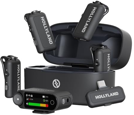 Hollyland LARK MAX 2 Combo - Versione per 4 Persone, Microfono Lavalier Wireless, Su Misura per Scenari di Ripresa con Più Persone, per Fotocamera, iPhone, Android(4TX+2RX+Custodia di Ricarica)