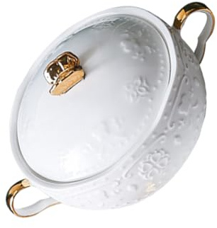 HOLIDYOYO Cuenco CeráMico Blanco Con Tapa Y Asas TazóN Para Sopa Ensalada Y Postre Vajilla Para Hogar Restaurantes Y Reuniones Familiares 6.29X4.72X3.34In