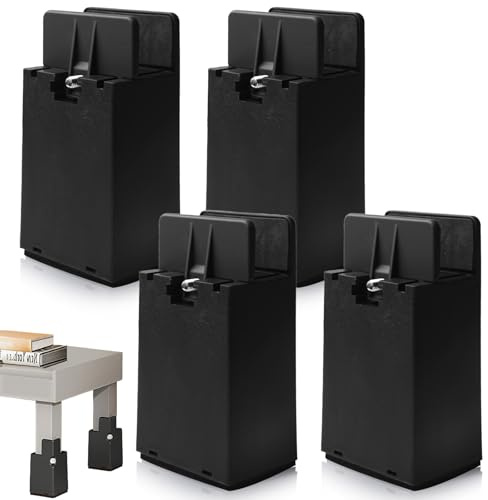 Lot de 4 rehausseurs de meubles de 10 cm avec pince à vis réglables pour pieds de chaise carrés de 10 à 37 mm de large - Pour lit, canapé, bureau, armoire, table, rehausseur de chaise - Charge lourde