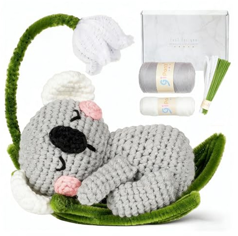 RUISPEED Juego de Crochet para Principiantes – Crochet de Koala con Guía en Video, Tutorial Paso a Paso, Set de Inicio para Tejer Animales DIY con Aguja, Lana y Accesorios, ideal para Adultos y
