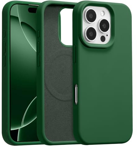 UCASONG Magnetfodral för iPhone 16 Pro Max – 17,9 cm, flytande silikon, kompatibelt med MagSafe, söt enfärgad skyddande mobilskal, mjukt, slätt, matt och stöttåligt, lucerngrön