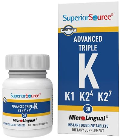 Superior Source Advanced Triple K - Bone Health & Strength Support Supplement - Immunity Support Formula with Vitamins K1 & K2 - Vitamin Aids Calcium Absorption - 30 Instant Dissolve Tablets